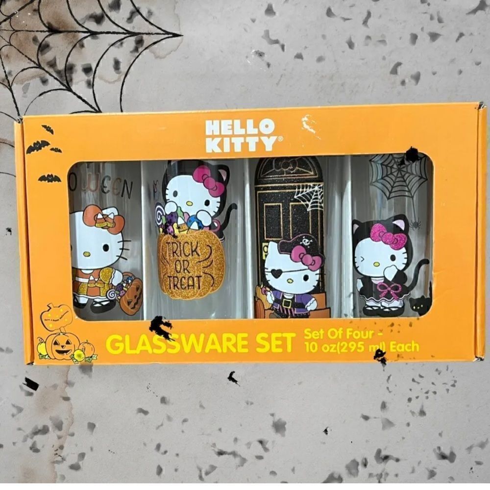Sanrio Hello Kitty Halloween Limited Edition Glassware Set Of 4 Drinking Glasses